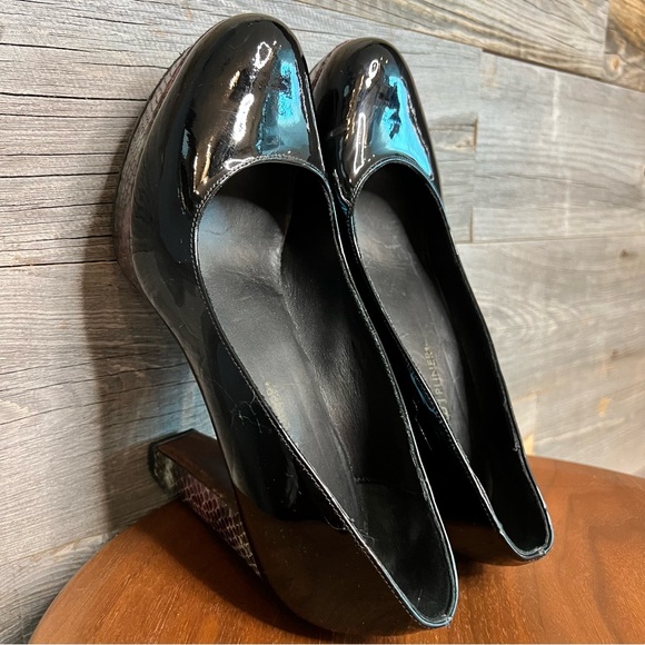 Platform Donald Pliner Black Patent Leather Snake Print Heel - Picture 11 of 16